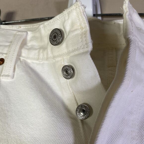 Levis 501 Distressed White High-Rise Jeans Size W30 L30 Vintage Inspired - Picture 9 of 16